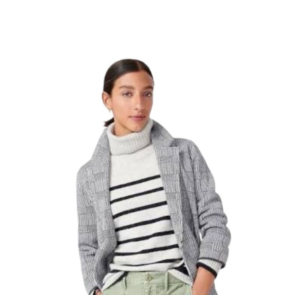 J. Crew Black and White Open Front Sweater Blazer